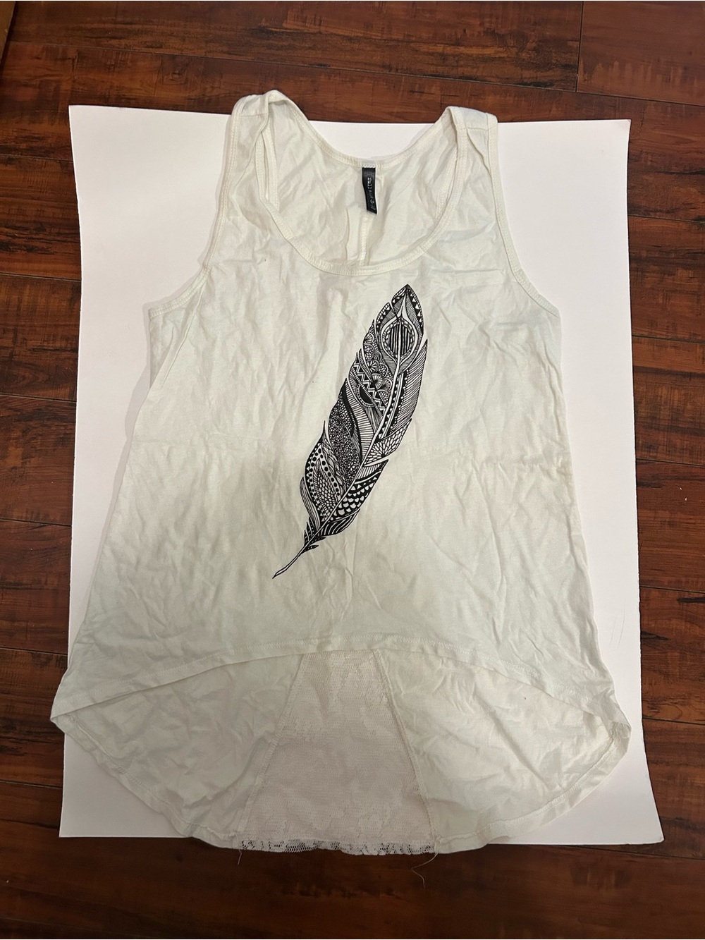 Full Tilt White Tank Top with Black Feather Graphic